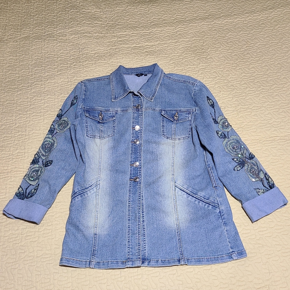 Vintage Kaity floral denim jacket size L - Picture 1 of 11